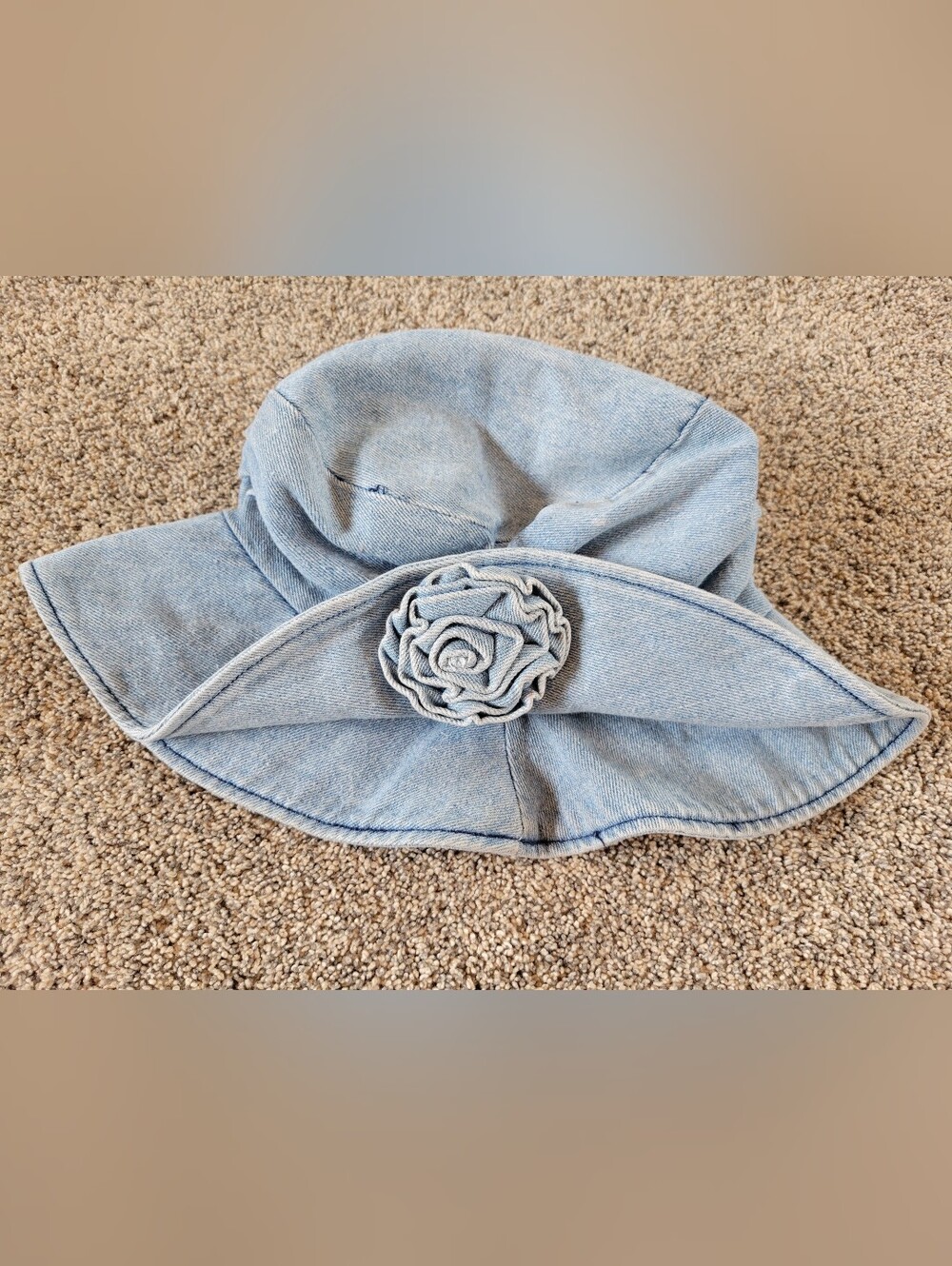 Girls Denim Bucket Hat with Flower Accent